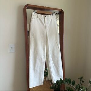 The Row Wide Leg Carpenter Pants in White Mid Rise Cotton Italy Women's 2